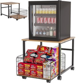 Tuedaino Mini Fridge Stand Washing Machine Stand, Refrigerator Base with 4 Swivel Wheels (16.9in High), Multi-Functional Mobile Beverage Refrigerator Stand with Storage, Max Load 240LBS, Black