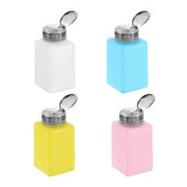 HARFINGTON 4pcs Solvent Alcohol Dispenser 180ml(6.1oz) Nail Polish Remover Push Down Liquid Dispenser Pump Bottle with Stainless Steel Press Head for Acetone Cleanser Polish Remover