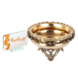 Two Moustaches Brass 8 Inches Urli Bowl on Ethnic Carved Legs, Brass Urli for Home Decor, Decorative Bowl, Urli Decor, Standard, Pack of 1