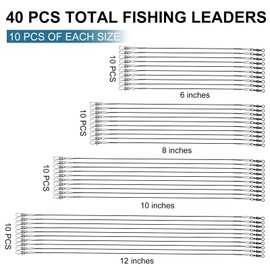 40Pcs Fishing Leaders, Upgrade Stainless Steel Leader, Premium Fish Wire Leaders, High-Strength Fishing Line Leader for Saltwater and Freshwater 4 Sizes, 6/8/10/12 Inches (Black)
