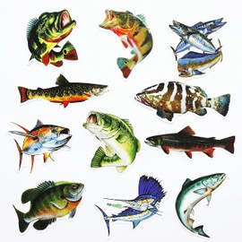 50Pcs Funny Fishing Rod Decals Grouper Bass Trout Sailfish Stickers Fishing Decals for Trucks Window Boat