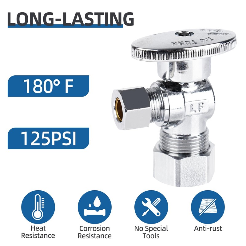 (4 Pack) BH Angle Stop Valve 1/2" Nominal Comp x