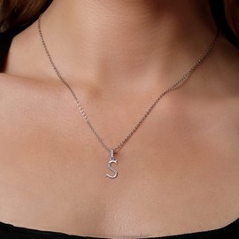 Gem Stone King Initial Pendant Necklace Letter A to Z Alphabet | 925 Sterling Silver | White Moissanite | Gift Women Mother's Day Christmas Wife Mom Girlfriend Anniversary Birthday | By Keren Hanan