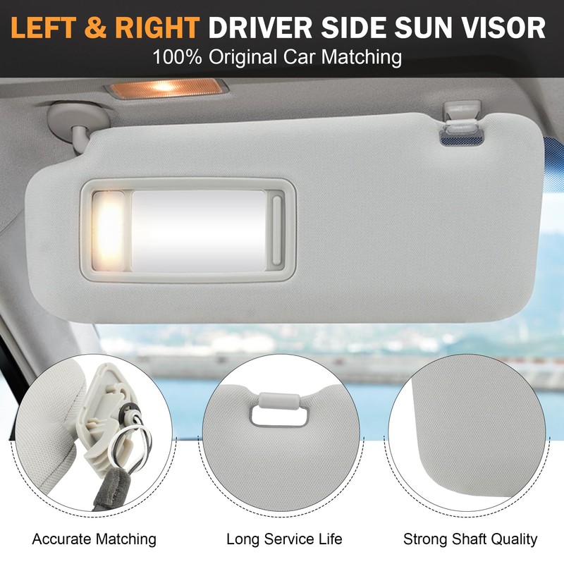 Left Driver Right Passenger Side Car Sunvisor with Lights Fit