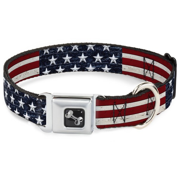 Buckle-Down Dog Collar Seatbelt Buckle Americana Rustic Stars Stripes 18