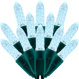 SWEET SHINE 100 Cool White Faceted One-Piece LED Christmas Lights, 33 ft Green Cord High Waterproof UL Certified M6 Outdoor String Lights (Cool White)