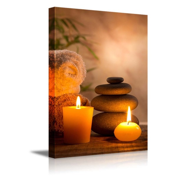 wall26 Canvas Print Wall Art Massage Stones with Atmospheric Candles Floral Nature Photography Realism Zen Scenic Relax/Calm Multicolor for Living Room, Bedroom, Office - 24"x36"