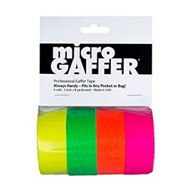 microGAFFER Micro Gaffer 4-Piece Set, 0.9 inch (24 mm) Width x 26.6 ft (7 m) Roll, Gaffer Tape (4 Fluorescent Colors: Yellow, Green, Orange, Pink) Cloth Tape