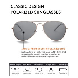 Rocf Rossini Mirrored Pilot Sunglasses for Women Polarized Vintage Mens Shades Stainless Steel Frame Classic Eyewear UV Protection with Case, 58MM(Gold, Grey)