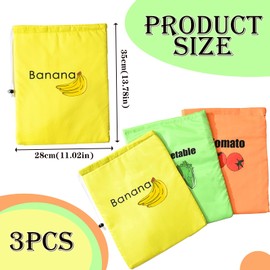 3-Pack Reusable Vegetable Bags | 35x28cm Drawstring Storage for Fruits & Vegetables | Durable Polyester (3 Colors)