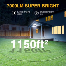 Onforu 50W Flood Lights Outdoor, 7000LM LED Security Light, IP65 Waterproof Switch Controlled,Exterior Flood Light Fixture with 3 Adjustable Head, 6500K White LED Floodlights for Eave Garden Garage