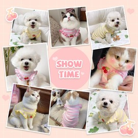 XGDMEIL 2 Pack Striped Small Dog T Shirt Cute Cherry Girl Dog Clothes for Small Dogs Cats Breathable Soft Cotton Pet Puppy Sleeveless Vest Spring Summer Doggy Outfits（Pink+Yellow,Medium）