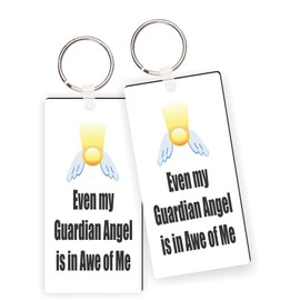 Island Gifting - Even My Guardian Angel Is in Awe of Me Keychains and Keyring with Nickel Split Ring, Self-Love Humor Masonite Gift with Confidence Boost(x8)