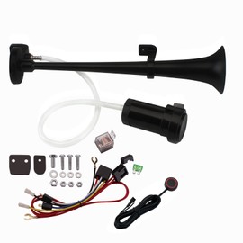 AOLIHAN Air Horn for Truck, Loud Train Horn for Car, Trumpet Train Horn Kit for Trucks with Button, Car Horn Truck Horn 12v 150db (black single tube horn with wire and button, 12v)