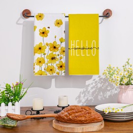 Siilues Spring Kitchen Towles, Yellow Flowers Bee Hello Sunshine Dish Towles Seasonal Summer Holiday Decoration Hand Towels Set of 2