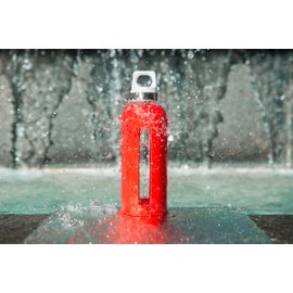 Sigg Star Glass Water Bottle with Silicone, 17 Oz, Scarlet