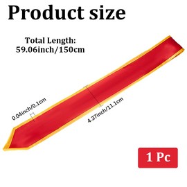CABODYALS 1.5M Long Red Satin Graduation Sash With Gold Trim Sublimation Honor Plain Grad Stole Unisex Smooth Silk Soft Classic End Sashes for Adult Academic Choral Ceremony Graduation Society