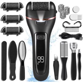 Lukovee Lima Eléctrica para Pies Profesional, 19 Piezas Impermeable Limas para Cuidado de Pedicura Recargable Velocidad Ajustable, Herramientas Quitacallos Pantalla LED con 3 Cabezales de Rodillos