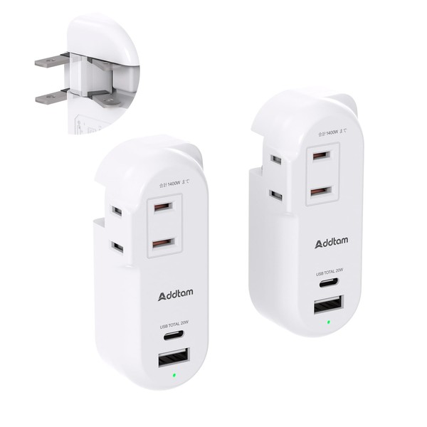 Outlet Tap, Power Tap, USB Included, 2 AC Outlets, 1 USB-A Port, Type-C Port, Octopus Outlet, Ultra Lightweight, Multi-Tap, Charging Tap, Direct Mount Tap, Lightning Guard, Small, Stylish (1400,
