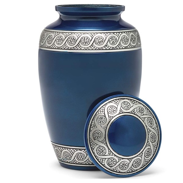 Eternal Harmony Cremation Urn for Human Ashes | Memorial Urn Carefully Handcrafted with Elegant Finishes to Honor and Remember Your Loved One | Adult Urn Large Size with Beautiful Velvet Bag (Blue)