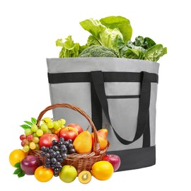 Insulated Reusable Tote Bag for Grocery Shopping, Large Foldable Insulated Cooler Bag with Thermal Foam Insulated Grocery Bags, for Delivery Bag to Keep Food Cold/Hot for Travel, Beach, Picnic, Grey