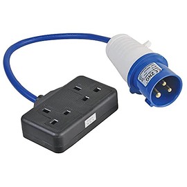 PRO ELEC PELB0139 16A, 230V, 2 Gang UK 13A Mains Socket to CEE Plug Extension Lead, 2P+E, Blue, 350mm