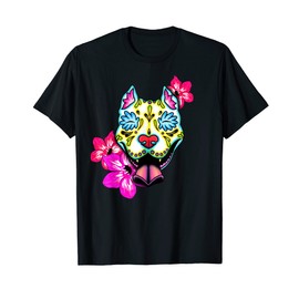 Slobbering Pitbull - Day of the Dead Sugar Skull Dog T-Shirt