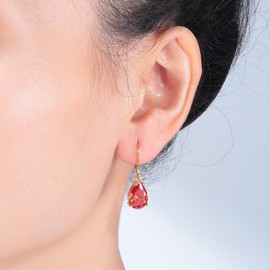 CiNily Leverback Dangle Drop Earrings for Women 14K Yellow Gold Plated Teardrop Earrings Orange Cubic Zircon Hanging Lever Earrings Summer Fashion Jewelry