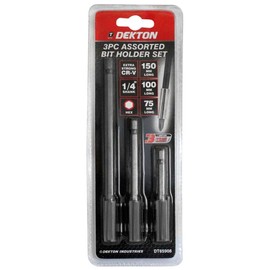 Dekton 3pc Assorted Bit Holder Set - 150mm Long | Hex Shape | Extra Strong Cr-v | 1/4" Shank | Ideal For Extending Different Screwdriver Bits, Drill, Batch Head & Screwdriver Head Conversion Uses