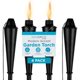 BIRDROCK HOME Outdoor Torches - Durable Construction, Modern Design, Weather Resistant, Citronella Oil Compatible, Ideal for Backyards, Patios, Pathways - Garden Torch, 4 Pack