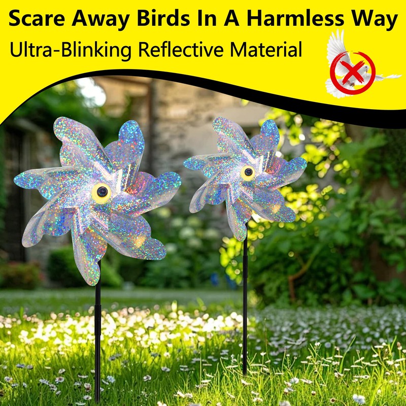 KOKMEYA 10-Pack Reflective Bird Repellent Pinwheels 7.1 Inches in Diameter