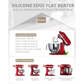 HOMGEN Flex Edge Beater for KitchenAid Mixer, Stainless Steel Flat Beater Attachment for 4.5/5 QT Tilt-Head Kitchenaid Stand Mixer Replacement Beater Paddle Accessories with Hook