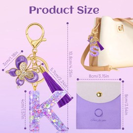 Fengguock Key Fob Key Letter Pendant Key Ring with Initial Letter Girls Keychain with Butterfly Gift for Girls Purple, Purple-k