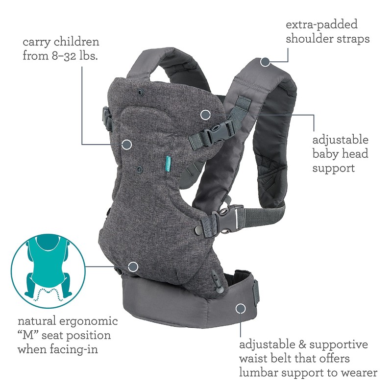 Infantino Flip 4-in-1 Convertible Baby Carrier, Adjustable, Ergonomic Babywearing, Registry