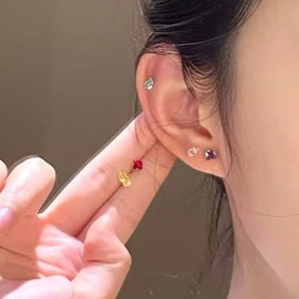 Wendalern 5 Pcs Crystal Stud Earrings Set Small Geometric Birthstone Earrings Teardrop Square Rectangle Solitaire Studs Cubic Zirconia Cartilage Helix Earrings Trendy Jewelry for Women