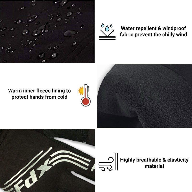 FDX Cycling Gloves Windproof Gel Padded Touchscreen Compatible Full Finger