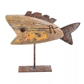 Fyne-Finds Wooden Fish on a Stand Ornament Shelf Sitter Distressed Shabby Chic Sculpture Gift