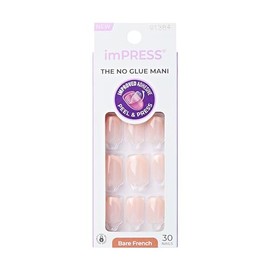 Uñas postizas Press On Punta Francesa Nude Cuadradas Cortas Acabado en Gel KISS imPRESS - Heroic 30uñas Fácil Aplicación No necesitan pegamento ¡Simpl