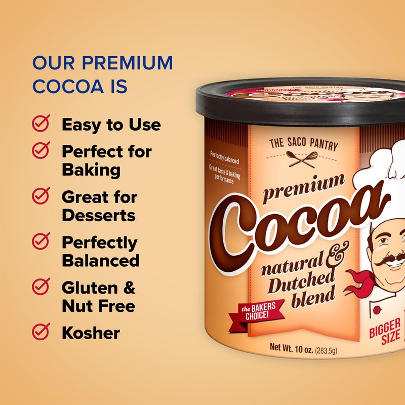 SACO Pantry Premium Cocoa, Natural and Dutched Blend, 10oz (Pack