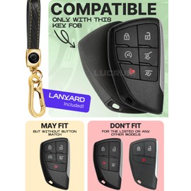 Lucrum Compatible with Chevy, GMC, and Buick Key Fob Cover & Leather Keychain - Keyfob Case for Silverado Tahoe Avenir Envision - (2021-2025) - Black and Gold