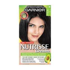 Garnier Nutrisse Cream, Permanent Hair Colour, 10 Natural Black, 100% Grey Coverage, Nourished Hair Enriched With Avocado Oil, 1 Application