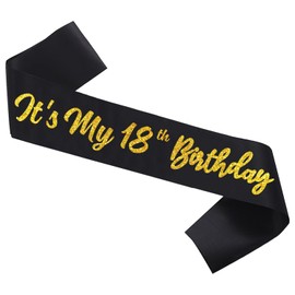 Black It's My 18th Birthday Sash Funny 18th Birthday Sash 18th Birthday Gifts for Girls with Glitter Letter Gold