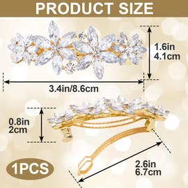 Joez Wonderful Rhinestone Hair Clip Sparkly Crystal Barrettes French Wedding Prom Engagement Pageant First Communion Hair Decorative Accessories for Women Bride Thick Long Hair (Silver Flower, 1 Pcs)
