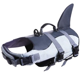 ASENKU ASENKU Dog Life Jacket Pet Life Safety Vest for Swimming Boating, Dog Shark Life Jackets Dog Lifesavers Swimsuits for Pool, Dog Water Floatation Vest for Small Medium Large Dogs, Gray, Large