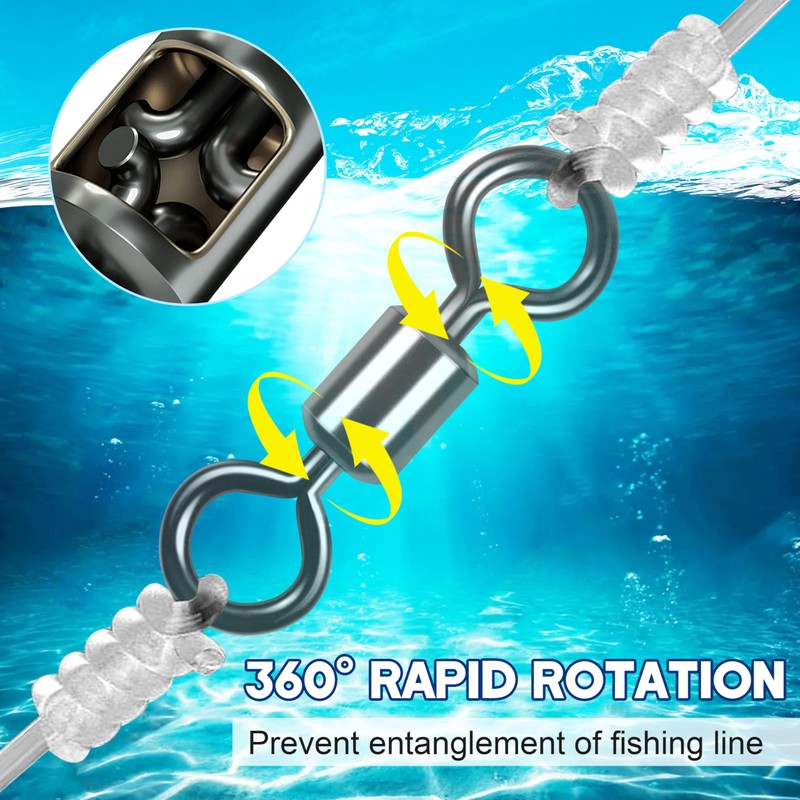 Rolling Barrel Fishing Swivel,120pcs Stainless Steel Black Nickel Fishing Line