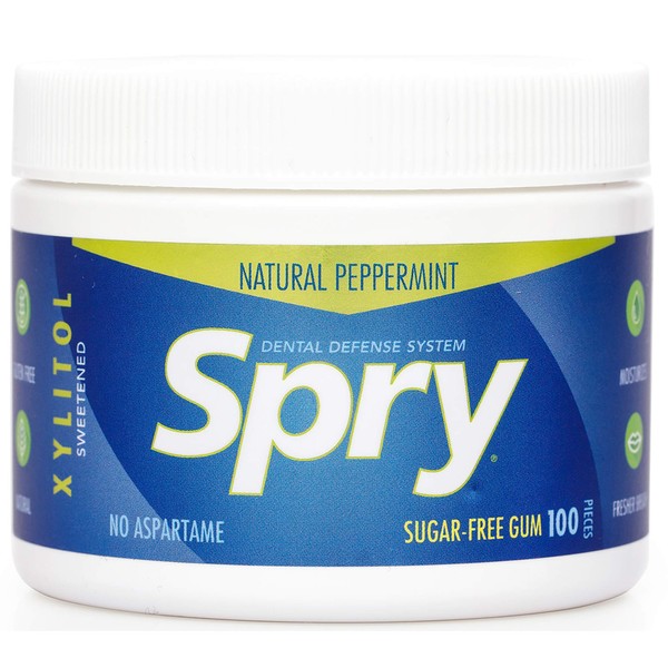 Spry Fresh Natural Xylitol Chewing Gum Dental Defense System Aspartame-Free Sugar Free Gum (Peppermint, 100 Count - Pack of 1)