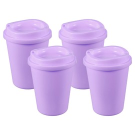 sourcing map 4Pcs Reusable Coffee Cups with Lids, 12oz Travel Coffee Mugs Spill Proof Water Tumblers Drinking Cups for Hot and Cold Drinks Juice Tea, Light Purple