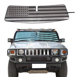 Windshield Sunshade Foldable Reflective Sun Visor Compatible with Hummer H2 2003-2007, Auto Interior Sun Protection Visors, Keeps Your Vehicle Cool, 1PCS, American Flag Pattern