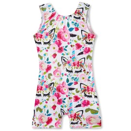 TENVDA Gymnastics Leotards for Toddler Girls Size 3t 4t Sparkly White Workout Unitard Flower Printed Tank Kids Biketard