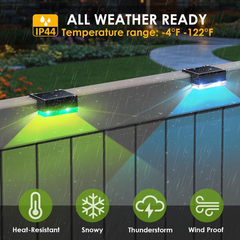 LIANGLOME 12PK Solar Fence Lights Outdoor Waterproof LED - Warm